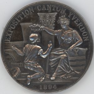 Médaille Vaud Exposition Cantonale Yverdon 1894 Industrie Agriculture Beaux-Arts (vz) en argent