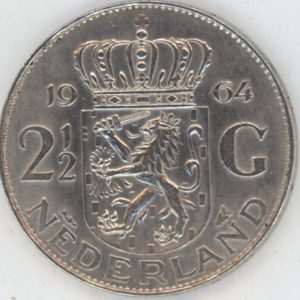 Pays-Bas 2-1/2 Gulden 1964 Juliana (ss-vz) en argent