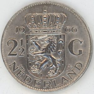 Pays-Bas 2-1/2 Gulden 1966 Juliana (ss-vz) en argent