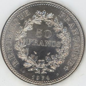 France 50 Francs Hercule 1974 (vz) en argent