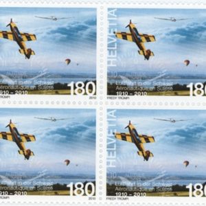 Timbres Bloc de quatre 2010 Cent ans d'aviation en Suisse aviation de tourisme et sport Neuf