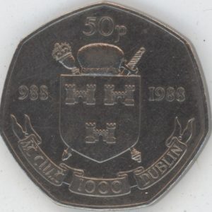 Irlande 50 Pence 1988 Millénaire de Dublin (ss+)