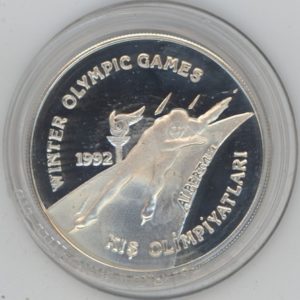 Turquie 20.000 Lira 1992 Jeux d'hiver d'Albertville (unz) en argent