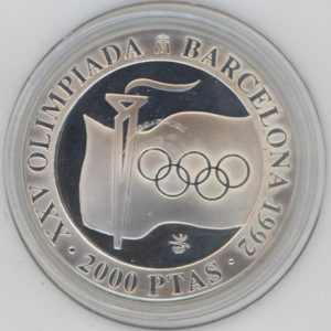 Espagne 2000 Pesetas 1991 Barcelona 92 Symboles Olympiques (unz) en argent