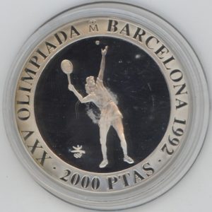 Espagne 2000 Pesetas 1991 Barcelona 92 Tennis (unz) en argent