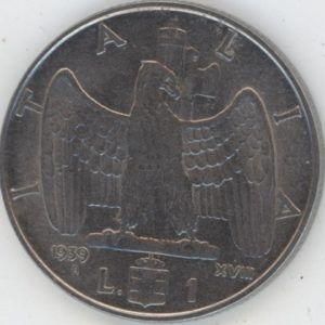 Italie 1 Lira 1939 R XVIII non magnétique Vittorio Emanuele III (vz)