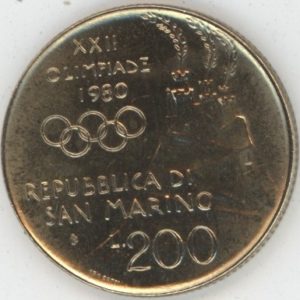 San Marino 200 Lire 1980 Jeux Olympiques (vz-unz)