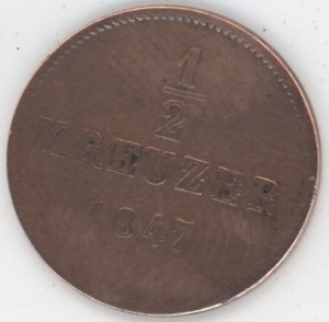 Germany  Wurtemberg 1/2 Kreuzer 1847 Guillaume Ier (s-ss)