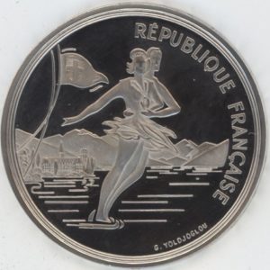 France 100 Francs 1989 Albertville 92 patinage artistique) (vz) en argent
