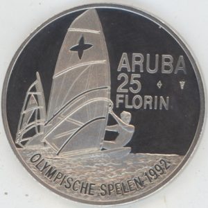 Aruba 25 Florin 1992 Jeux Olympiques (vz) en argent