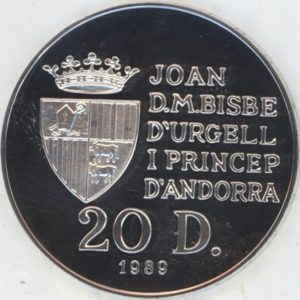 Andorra 20 Diners 1989 Jeux olympiques d'été (vz-unz) en argent