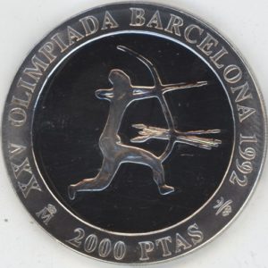 Espagne 2000 Pesetas 1990 Barcelona 92 Tir à l'arc (vz-unz) en argent