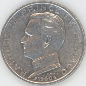 Monaco 5 Francs 1960 Rainier III (ss) en argent
