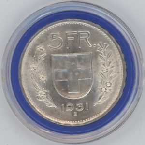 5 Francs 1931 Abart 10* sur la tête (vz+)