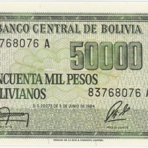 Bolivia 5 Centavos de Boliviano ND 1987 sur 50000 Pesos Bolivianos Neuf