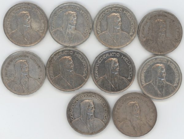 5 Francs 1952 Lot de 10 pièces (ss) – Image 2