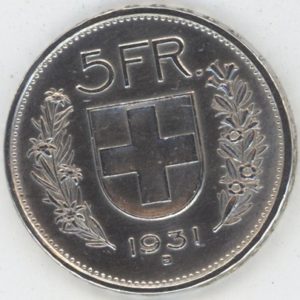 5 Francs 1931 Abart Décalée de 70° (vz)