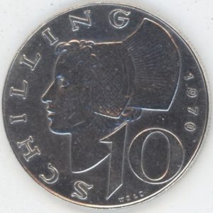 Autriche 10 Schilling 1970 (ss+) en argent