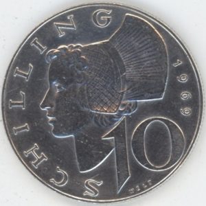Autriche 10 Schilling 1969 (ss+) en argent