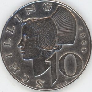 Autriche 10 Schilling 1968 (ss+) en argent