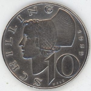 Autriche 10 Schilling 1959 (ss+) en argent