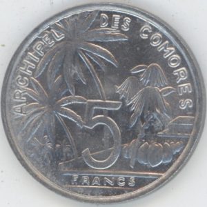 Comores 	État autonome de la France 5 Francs 1964 (ss-vz)