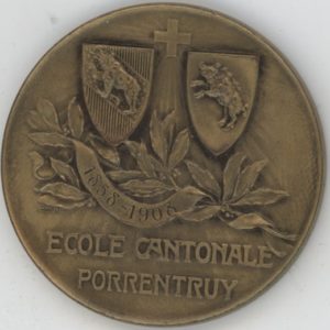 Médaille Ecole Cantonale Porrentruy 1858-1908 (ss-vz)