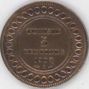 Tunisie 5 Centimes 1903 A Muhammad al-Hadi protectorat français (vz)