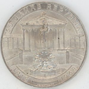 Autriche 50 Schilling 1968 Anniversaire de la République (vz) en argent