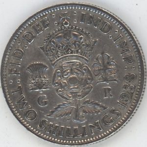 Grande-Bretagne 1 Florin 1938 George VI (ss) en argent