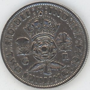 Grande-Bretagne 1 Florin 1944 George VI (ss+) en argent