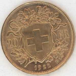Vreneli 20 Francs OR 1922 (vz)