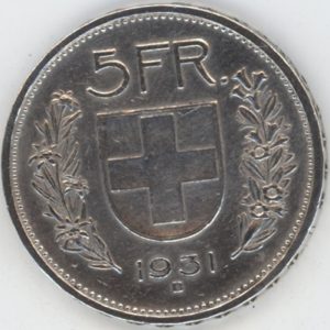 5 Francs 1931 Abart 13* sur la tête (ss)