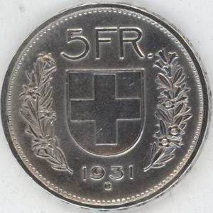5 Francs 1931 Abart 10* sur la tête (ss+)