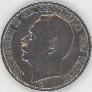 Germany Baden 3 Mark 1909 G Friedrich II (ss) en argent