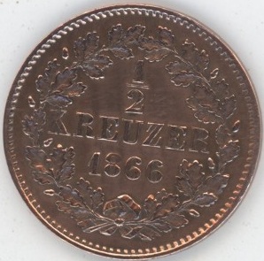 Germany Baden 1/2 Kreuzer 1866 Friedrich I (vz)