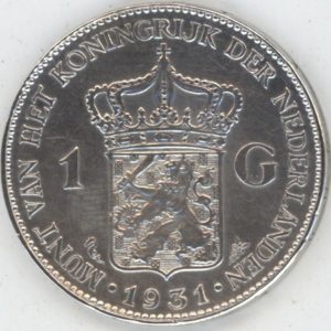 Pays-Bas 1 Gulden 1931 Wilhelmina I (ss+) en argent