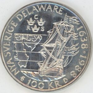 Suède 100 Kronor 1988 Carl XVI Gustaf (New Sweden Delaware) (vz) en argent
