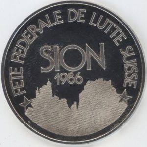 Médaille Valais Sion Fête Fédérale de Lutte Suisse 1986 (vz) en argent