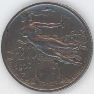 Italie 20 Centesimi 1908 R Victor-Emmanuel III (ss)