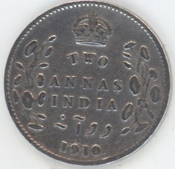 Inde britannique 2 Annas 1910 Edward VII (ss) en argent