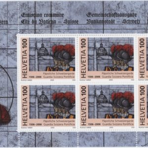 Timbres Emission Commune Suisse-Vatican 500 ans de la Garde Suisse En Rang petit feuillet de 6 timbres Neuf