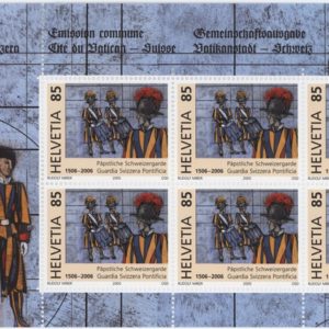 Timbres Emission Commune Suisse-Vatican 500 ans de la Garde Suisse Relève de la Garde petit feuillet de 6 timbres Neuf