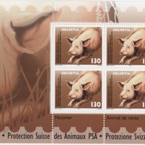 Timbres spécial 2004 Protection Suisse des Animaux Cochon petit feuillet de 6 timbres Neuf