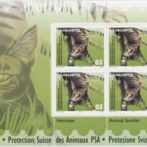 Timbres spécial 2004 Protection Suisse des Animaux Chat petit feuillet de 6 timbres Neuf