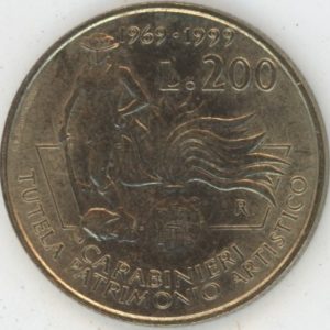 Italie 200 lires 1999 Carabinier protecteur du patrimoine culturel (vz-unz)