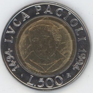 Italie 500 Lire 1994 Luca Pacioli (vz-unz)