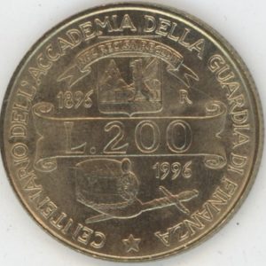 Italie 200 lires 1996 100e anniversaire de l'Académie de la Guardia di Finanza (vz-unz)