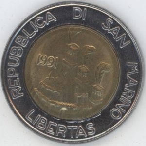 San Marino 500 Lire 1991 Terra Ospitale 1944 (vz)