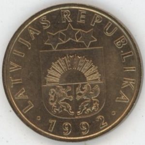 Lettonie 5 Santimi 1992 (vz-unz) Laiton de nickel